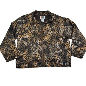EVR Vintage 80's 100% Silk Animal/Leopard Print Zip Up Jacket Women's Size M